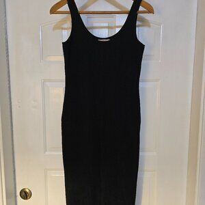 Women's Black Ribbed Spandex Sheath Dress M Heart to Hips 1990s